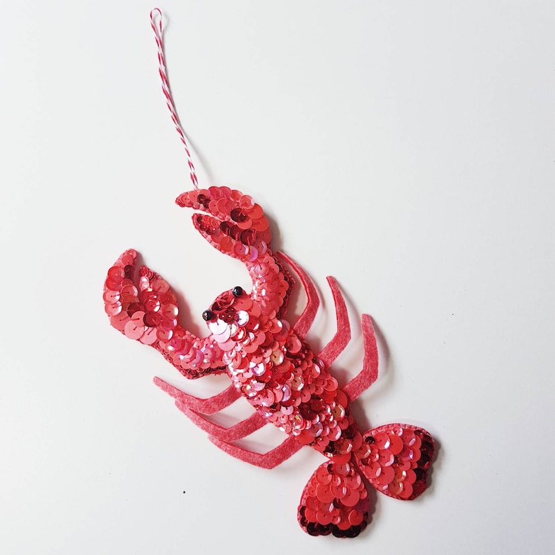 Heirloom Larry The Lobster Handmade Sequin Hanging Ornament Etsy