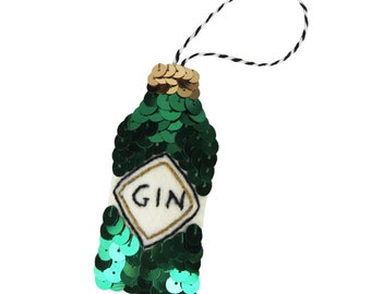 Embroidery Kit, Sequin Gin Bottle Christmas Decoration