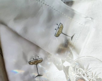 Champagne Glass Embroidered Napkins set of 2
