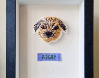 Custom Embroidered Framed Pet Portrait