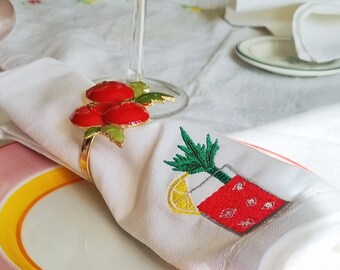 Bloody Mary Cocktail Embroidered Napkins set of 2