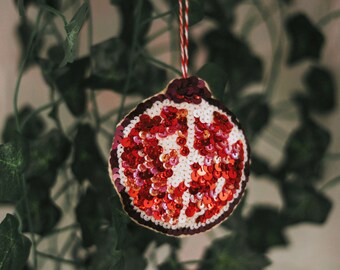 Luxury Heirloom Pomegranate Handmade Sequin Ornament MADE TO ORDER