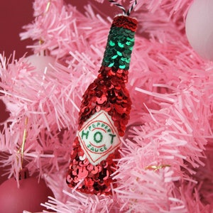 Luxury Hot Stuff heirloom Hot Sauce bottle hand embroidered sequin decoration
