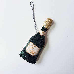 Luxury Fizz Champagne Bottle hand embroidered sequin hanging Christmas ornament