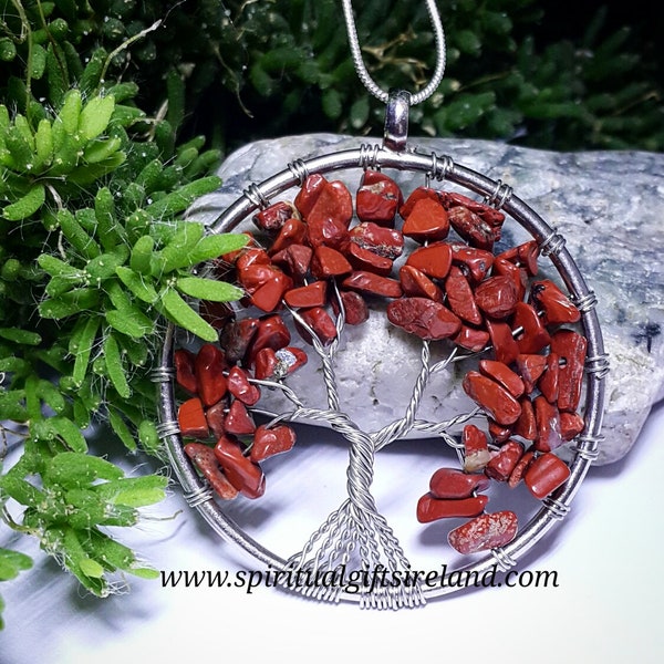 Jasper Necklace - Tree Of Life Necklaces - Red Jasper Stone Pendant 925 Sterling Silver Chain Ladies, Womens, Girls, For Her, Holistic Gifts