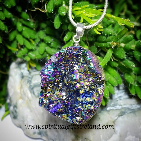 Angel Aura Quartz Necklace - Blue Drusy Druzy Pendant Unusual Raw Crystals Statement Piece Meaningful Healing By Spiritual Gifts Ireland