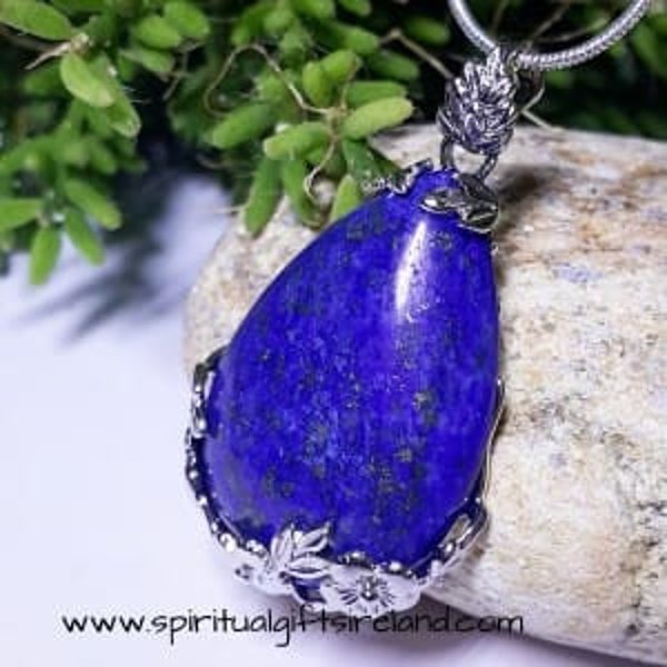 Lapis Lazuli Necklace - Blue Stone Pendant, 925 Silver Chain, Teardrop Shape Navy Blue Crystal, Pendants For Women, Girls, Female, Ladies