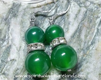 Jade Earrings - Green Stone Earrings Sterling Silver Hooks 925, Jade Crystals Spiritual Holistic Gifts For Mom Her Sister Friend Girlfriend