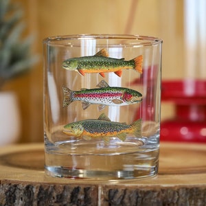 Trout Whiskey Glass | Trout Rocks Glass | Whiskey Tumbler | Cocktail Glasses | Trout Gifts | Fishing Gifts | Gifts for Men | Fly Fishing