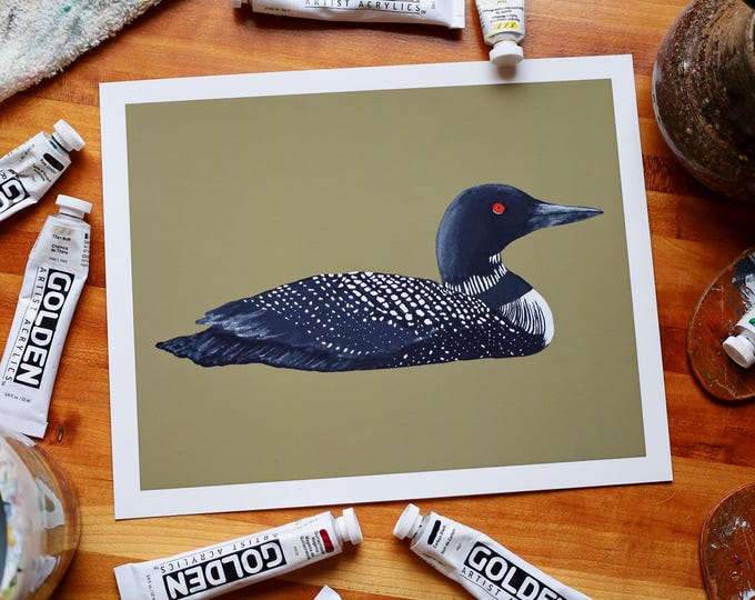 Common Loon Print | Common Loon Painting | Waterfowl Art | Lake Art | Archival Fine Art Print | Lake House Décor | Nature Artwork