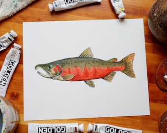 Coho Salmon Print | Spawning Coho Salmon Painting | Salmon Artwork | Fish Art | Salmon Print | Archival Fine Art Print | River Fish
