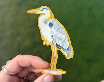 Blue Heron Sticker | Waterproof Vinyl Decal | Hand Painted Artwork