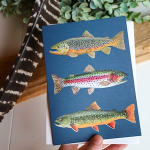 Trout Greeting Card | Blank Greeting Card | Trout Artwork | Rainbow Trout | Brook Trout | Brown Trout | Gifts for Men | Fishing Gifts | Fish