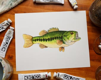 Largemouth Bass Print | Largemouth Bass Painting | Largemouth Bass Art | Archival Fine Art Print | Fishing Gifts