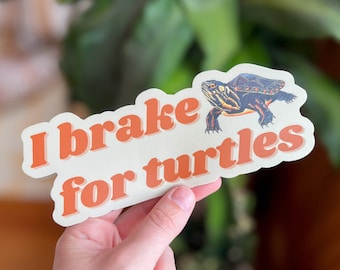 I Brake for Turtles Bumper Sticker | Turtle Sticker | Painted Turtle Decal | Hand Painted Original Artwork | Waterproof Decal | Weatherproof