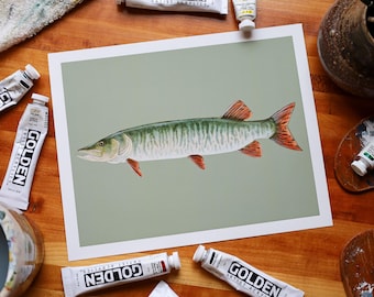 Muskie Print | Muskellunge Painting | Muskie Fish Art | Muskellunge Art | Archival Fine Art Print | Fishing Gift | Freshwater Fish