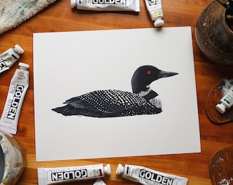 Common Loon Print | Common Loon Painting | Common Loon Art | Lake Art | Loon Print | 8 x 10 Print | Lake House Décor | Nature Artwork | Loon