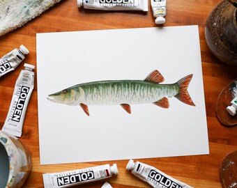 Muskie Print | Muskellunge Painting | Muskie Fish Art | Muskellunge Art | Muskie Print | Archival Fine Art Print | Fishing Gifts