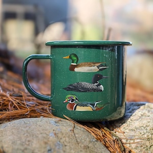 Bird Camp Mug | Waterfowl Mug | Enamel Metal Coffee Mug | Camping Cup| Wood Duck | Mallard Duck | Common Loon | Gifts for Men | Outdoorsy