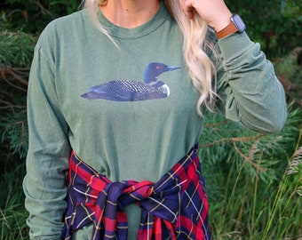 Common Loon Long Sleeve Tee | Loon Shirt | Bird Shirt | Lake Shirt | Wildlife Shirt | Vintage Shirt | Nature Clothing | Duck Shirt | North