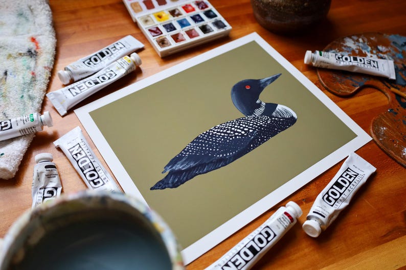 Common Loon Print | Common Loon Painting | Waterfowl Art | Lake Art | Archival Fine Art Print | Lake House Décor | Nature Artwork image 3