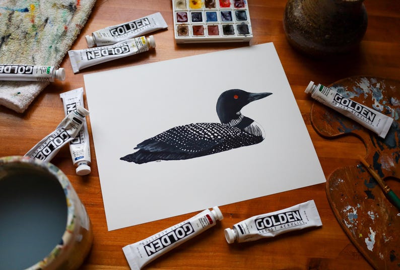 Common Loon Print | Common Loon Painting | Common Loon Art | Lake Art | Loon Print | 8 x 10 Print | Lake House Décor | Nature Artwork | Loon image 2