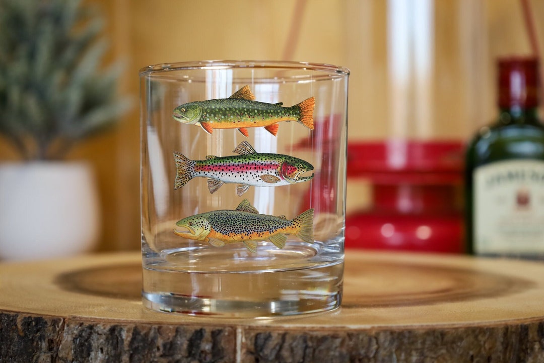 Trout Whiskey Glass Trout Rocks Glass Whiskey Tumbler Cocktail Glasses