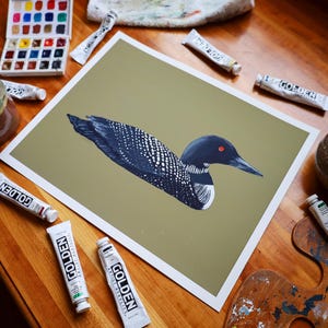 Common Loon Print | Common Loon Painting | Waterfowl Art | Lake Art | Archival Fine Art Print | Lake House Décor | Nature Artwork image 2