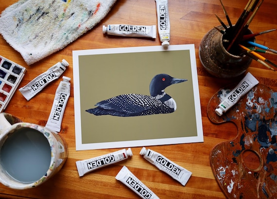 Common Loon Print | Common Loon Painting | Waterfowl Art | Lake Art | Archival Fine Art Print | Lake House Décor | Nature Artwork