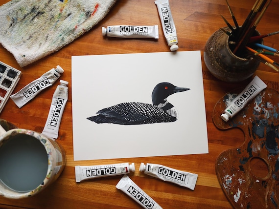 Common Loon Print | Common Loon Painting | Common Loon Art | Lake Art | Loon Print | 8 x 10 Print | Lake House Décor | Nature Artwork | Loon