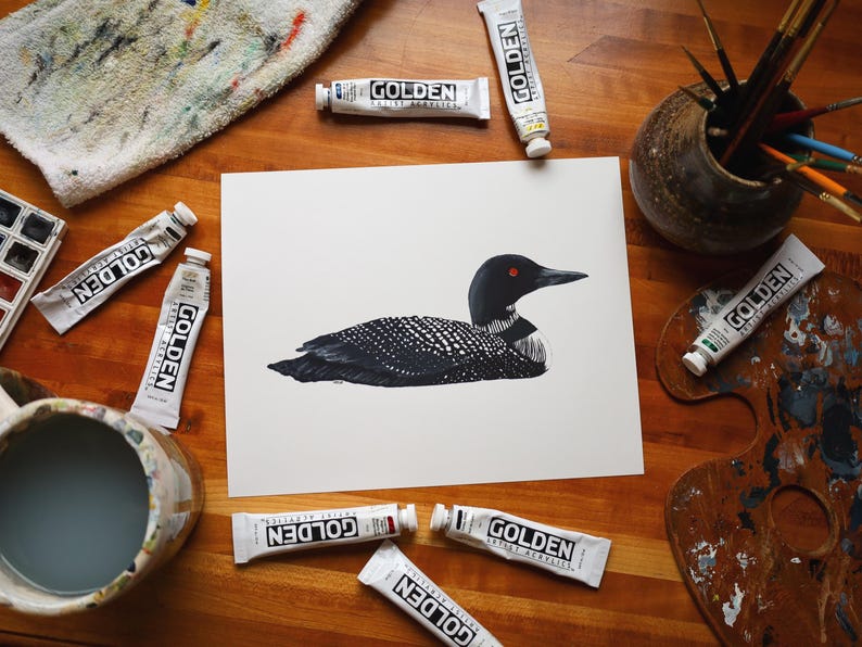 Common Loon Print | Common Loon Painting | Common Loon Art | Lake Art | Loon Print | 8 x 10 Print | Lake House Décor | Nature Artwork | Loon image 1