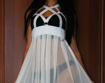 White Ivory Chest harness with lingerie skirt Ligth Pink chest harness