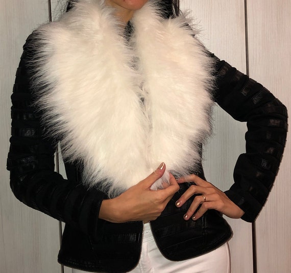 Vintage White Faux Fur Collar Long Hair Fur Collar White Fur Etsy
