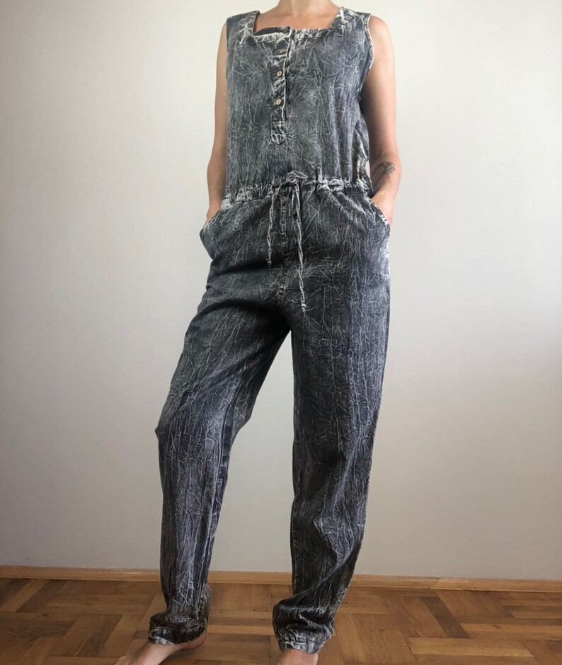 Vintage Gray Crumpled Cotton Rompervintage Cotton Overall Etsy