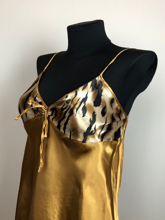 Vintage Gold Satin Nightie Tiger Print, Vintage Se
