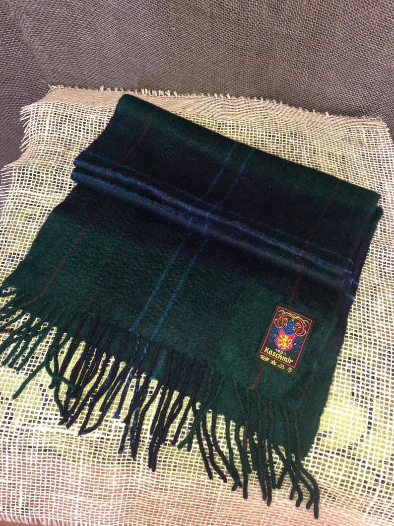green plaid cashmere scarf