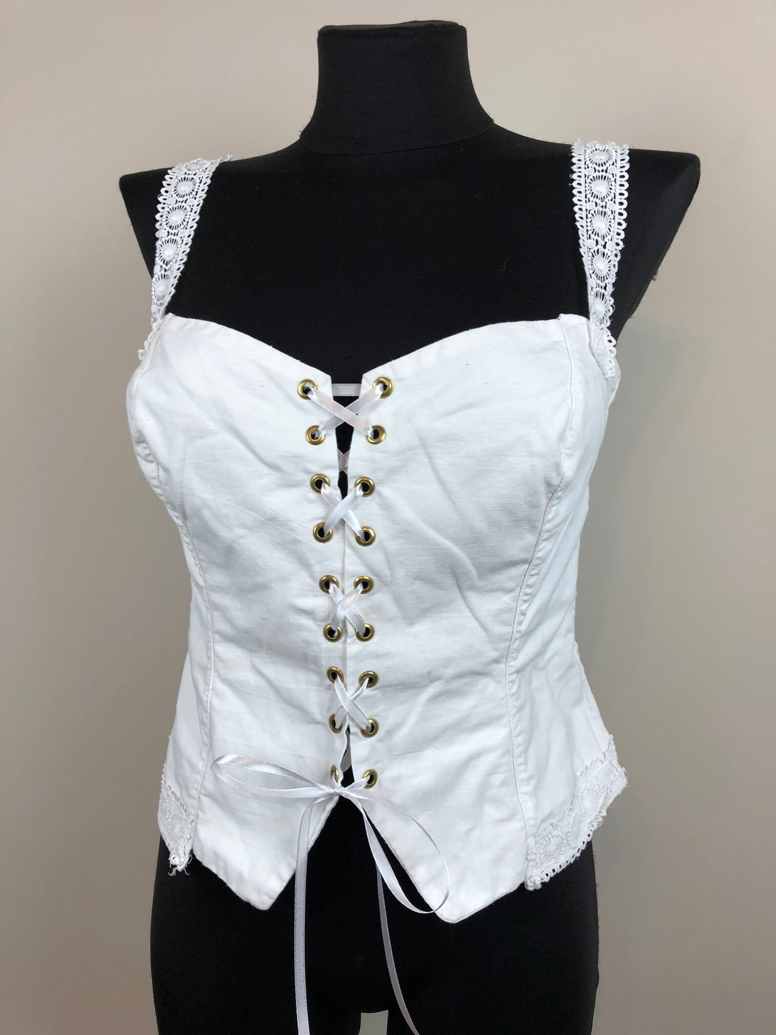 Vintage White Cotton Lace Cotton Corset Top Laced Corset White Etsy