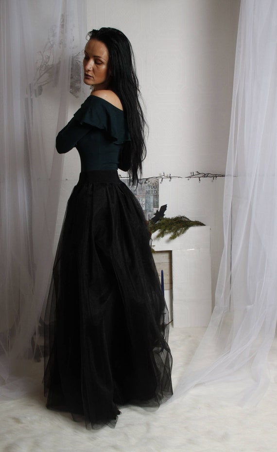 black maxi tulle dress