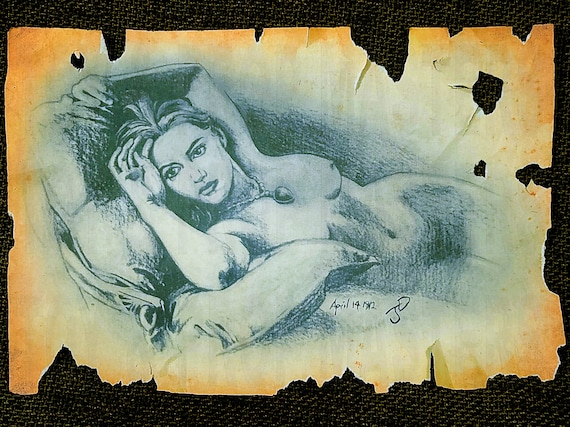 大型の風化した110年前のRMSタイタニック号のローズ鉛筆スケッチヌード