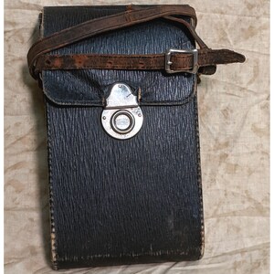 Vintage Conley Jr. Diamond 1920 Black Hard Leather Carrying Case, Strap for Antique Folding Bellows Kodak Camera Accessory Bag Made in USA