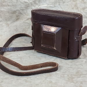 Vintage Midcentury Brown Leather Carrying 35mm Camera Case, Strap for Antique Folding Bellows Kodak, Argus, Ansco Accessory Bag Made in USA