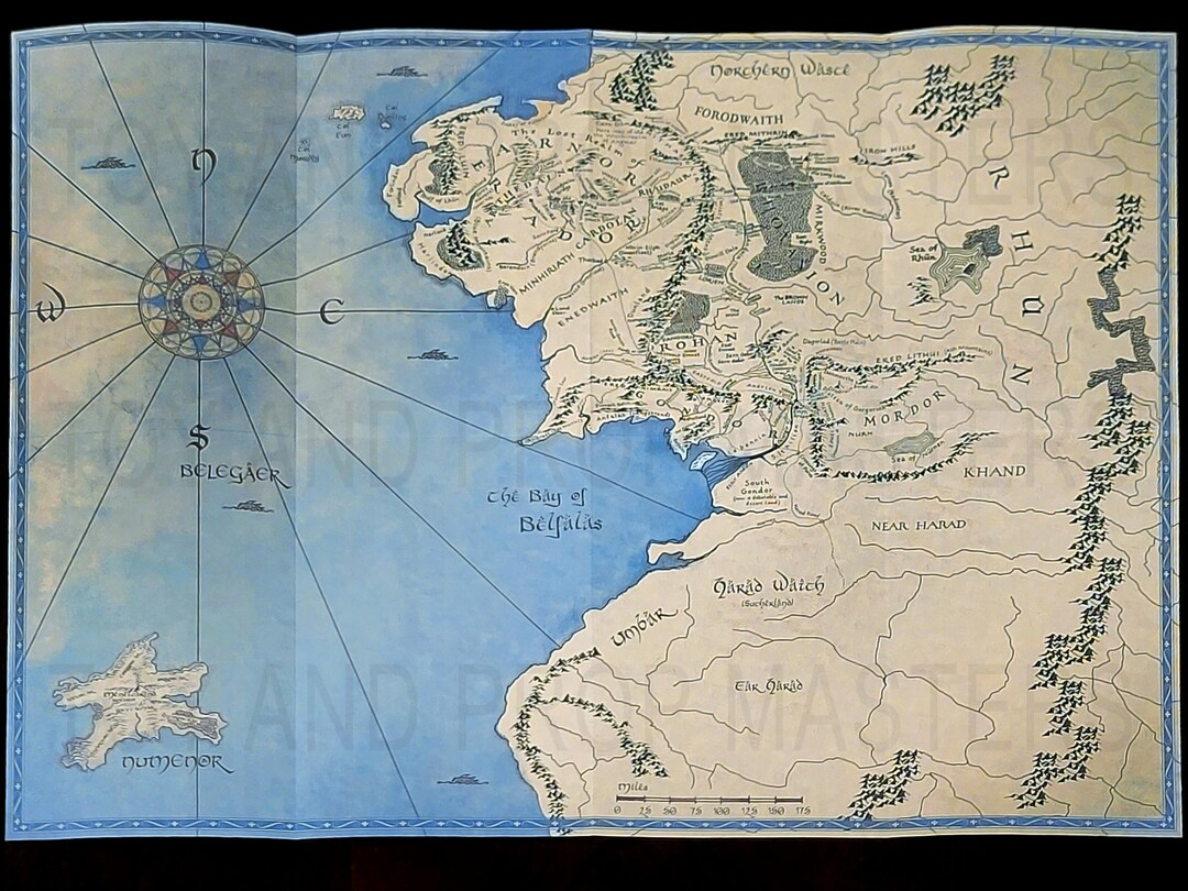 JRR Tolkien Middle Earth Map Print Lord Of The Rings Fellowship Replica JRR Tolkien Middle Earth Map Print Lord Of The Rings Fellowship Replica