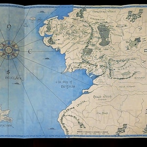 Impression de carte de la Terre du Milieu JRR Tolkien Le Seigneur des anneaux, réplique, accessoire, affiche d'art mural le Hobbit LOTR Fantasy Cosplay Gondor Gandalf