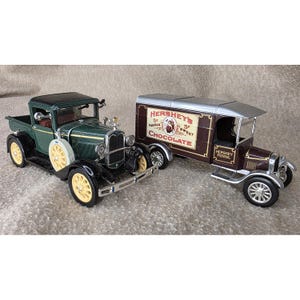 Lot of 2 Vintage Diecast Ford Collectibles Antique 1931 Ford Model A Pickup 1-32 Scale and  1926 Ford Model TT Hershey’s Van 1:43 Matchbox