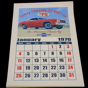 LARGE 1970 Chevy Chevelle SS 454 Cubic Inch Big Block LS6 V8 Engine Convertible Classic Muscle Car Dealer Wall Calendar Man Cave Chevrolet