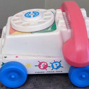 Vintage Fisher Price Pull Toy Chatter Telephone Smiley Face Phone for Toddlers Educational Toy Communications image 4