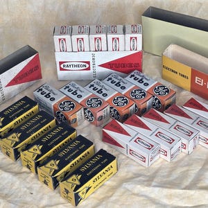 Lot of 20 Vacuum Tubes Boxes Vintage TV Radio Ham Audio Triode Power GE General Electric, Sylvania, Raytheon CK1114 Raysistor Steampunk Art