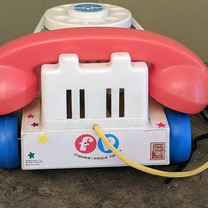 Vintage Fisher Price Pull Toy Chatter Telephone Smiley Face Phone for Toddlers Educational Toy Communications image 3