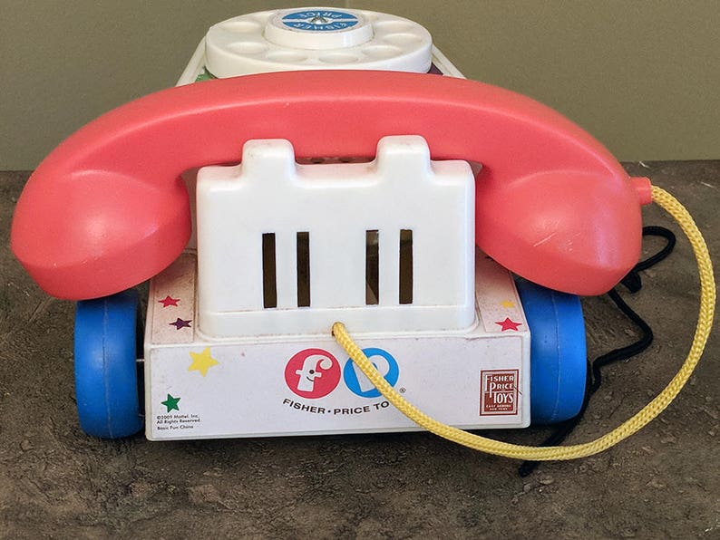 Vintage Fisher Price Pull Toy Chatter Telephone Smiley Face Phone for Toddlers Educational Toy Communications image 3