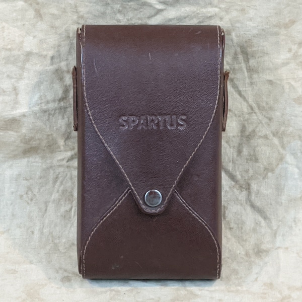 Vintage SPARTUS Midcentury Brown Leather Carrying Folding Camera Case Antique Bellows Made in USA Kodak Agfa Ansco Brownie Zeiss Voigtlander